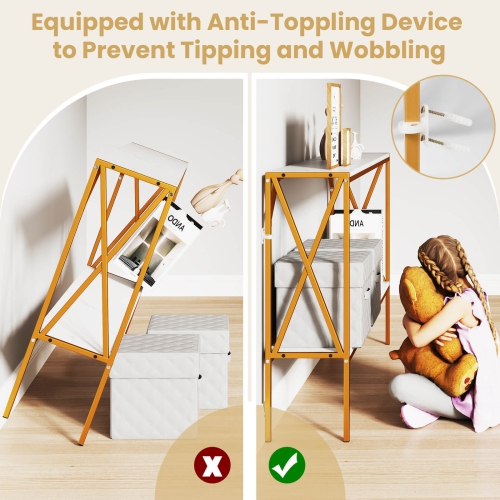 Table console étroite d'entrée à 2 niveaux avec rangement et 2 barres de soutien de Costway Table de canapé brun/blanc