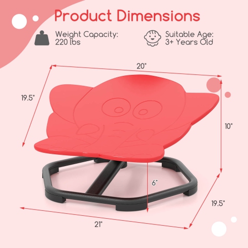 Fauteuil pivotant Sensory de Costway Kids avec base antidérapante en métal pour enfants autisme intérieur bleu/rouge éléphant