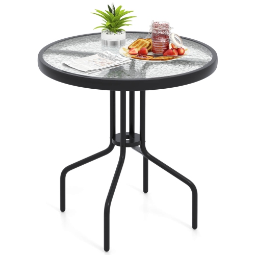 COSTWAY  27.5" Patio Bistro Table With Tempered Glass Tabletop 1.57" Umbrella Hole