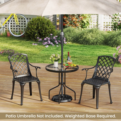 Costway 27.5" Patio Bistro Table with Tempered Glass Tabletop 1.57" Umbrella Hole