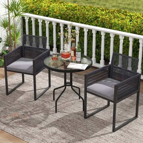 Costway 27.5" Patio Bistro Table with Tempered Glass Tabletop 1.57" Umbrella Hole