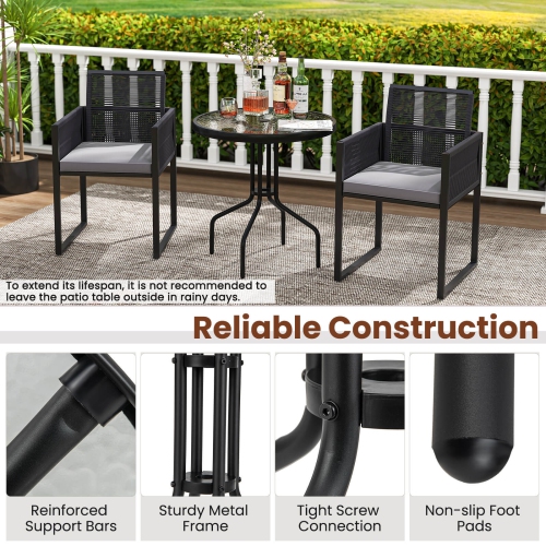 Costway 27.5" Patio Bistro Table with Tempered Glass Tabletop 1.57" Umbrella Hole