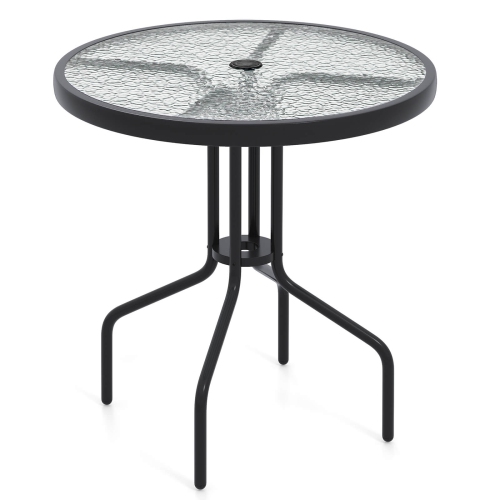 Costway 27.5" Patio Bistro Table with Tempered Glass Tabletop 1.57" Umbrella Hole