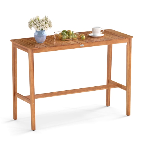 Costway 54" x 22" Acacia Wood Counter Height Table with Slatted Tabletop Footrest Crossbar