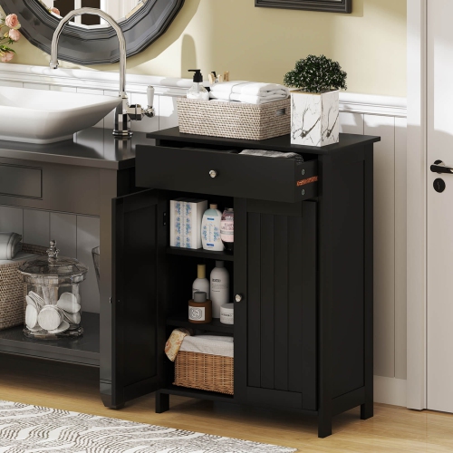 Armoire de rangement autonome pour salle de bain avec armoire de rangement à 2 portes de Costway, noir/blanc