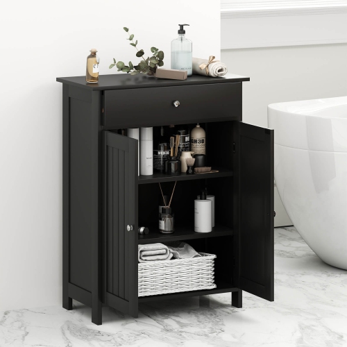 Armoire de rangement autonome pour salle de bain avec armoire de rangement à 2 portes de Costway, noir/blanc