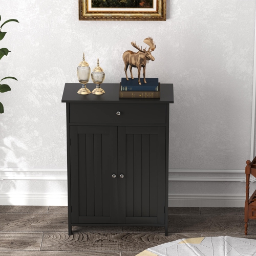 Armoire de rangement autonome pour salle de bain avec armoire de rangement à 2 portes de Costway, noir/blanc