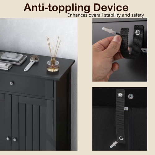 Armoire de rangement autonome pour salle de bain avec armoire de rangement à 2 portes de Costway, noir/blanc