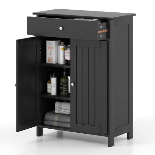 Armoire de rangement autonome pour salle de bain avec armoire de rangement à 2 portes de Costway, noir/blanc