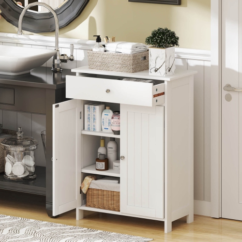 Costway Bathroom Floor Cabinet Freestanding Storage Organizer with 2 Doors Storage Cabinet Black/White