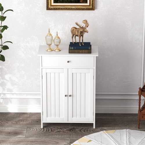 Costway Bathroom Floor Cabinet Freestanding Storage Organizer with 2 Doors Storage Cabinet Black/White