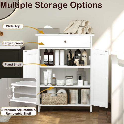 Costway Bathroom Floor Cabinet Freestanding Storage Organizer with 2 Doors Storage Cabinet Black/White