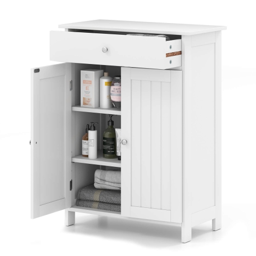 Costway Bathroom Floor Cabinet Freestanding Storage Organizer with 2 Doors Storage Cabinet Black/White