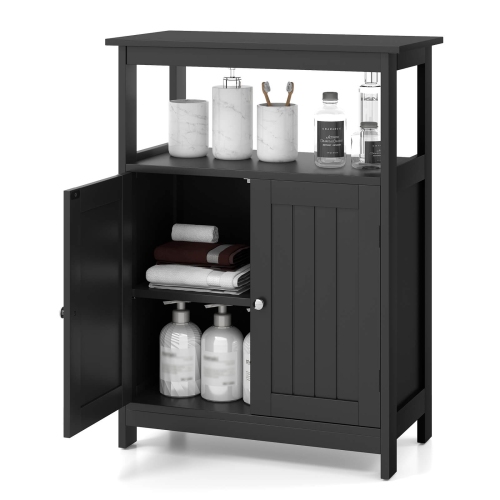 Costway Bathroom Floor Cabinet Freestanding Storage Organizer with 2 Doors Open Compartment Black/White