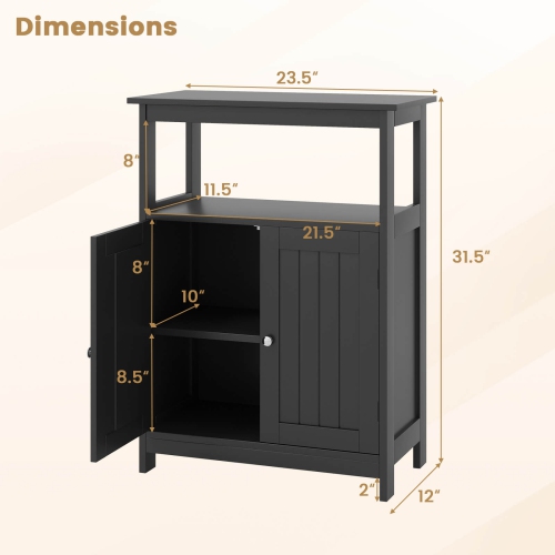 Costway Bathroom Floor Cabinet Freestanding Storage Organizer with 2 Doors Open Compartment Black/White