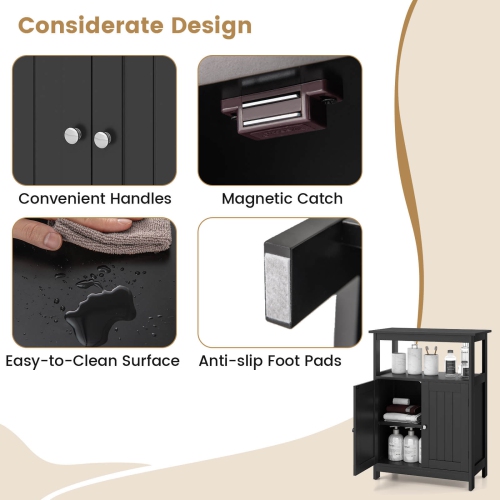Costway Bathroom Floor Cabinet Freestanding Storage Organizer with 2 Doors Open Compartment Black/White