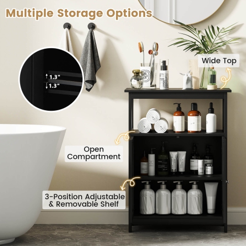 Costway Bathroom Floor Cabinet Freestanding Storage Organizer with 2 Doors Open Compartment Black/White