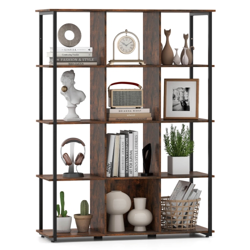 COSTWAY  12-Cube Bookcase 57" Tall Freestanding Bookshelf Industrial Shelf Display Rack