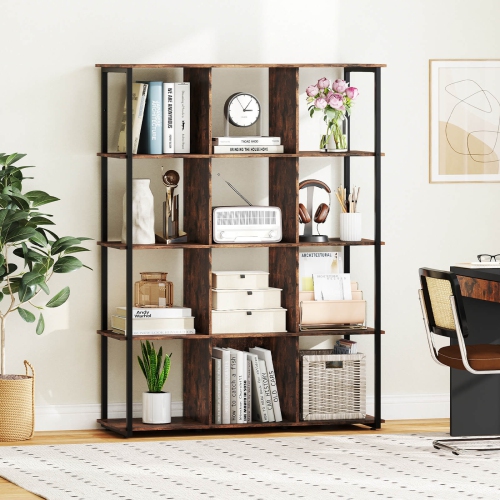 Costway 12-Cube Bookcase 57" Tall Freestanding Bookshelf Industrial Shelf Display Rack
