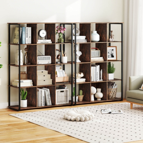 Costway 12-Cube Bookcase 57" Tall Freestanding Bookshelf Industrial Shelf Display Rack