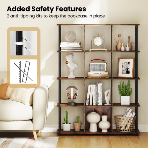 Costway 12-Cube Bookcase 57" Tall Freestanding Bookshelf Industrial Shelf Display Rack