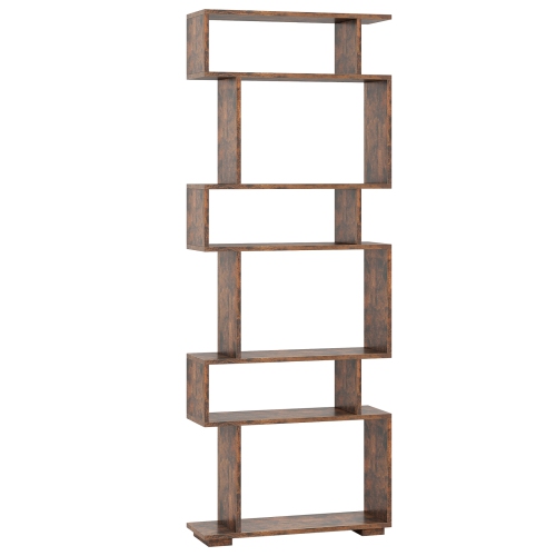 Costway 6-tier Storage Bookshelf S-shaped Geometric Bookcase with Anti-toppling Kits Brown/Black/White/Walnut