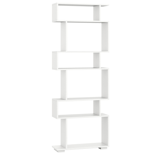Costway 6-tier Storage Bookshelf S-shaped Geometric Bookcase with Anti-toppling Kits Brown/Black/White/Walnut
