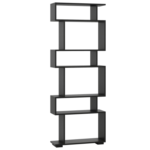 Costway 6-tier Storage Bookshelf S-shaped Geometric Bookcase with Anti-toppling Kits Brown/Black/White/Walnut