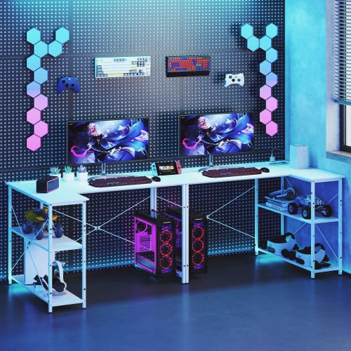 Costway L-Shaped Computer Desk with Power Outlets Adjustable shelf Heavy-Duty Metal Frame Brown/White/Black