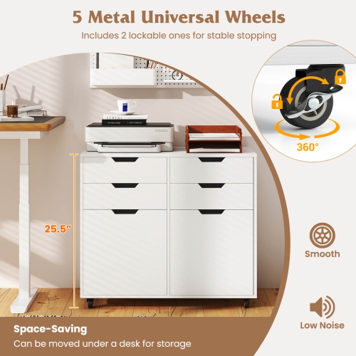 Costway 4 Drawer File Cabinet Rolling Printer Stand with Wheels Wooden Chest of Drawers