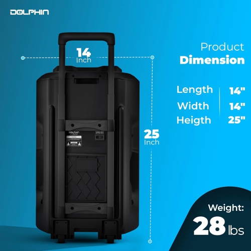 Dolphin SP-3112RBT Portable Bluetooth Party Speaker with 12” Woofer and Wireless Microphone