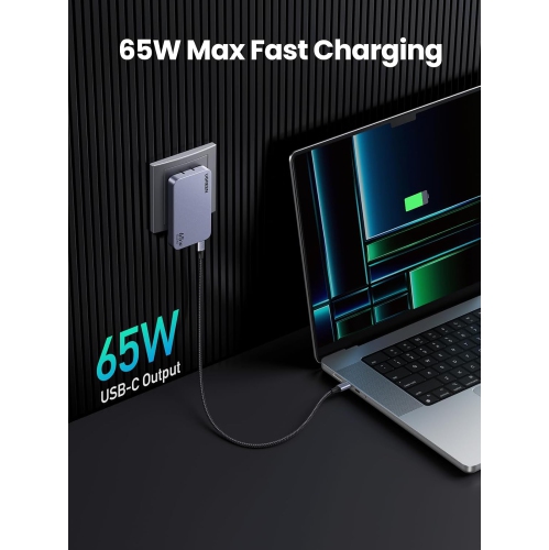 UGREEN Nexode Pro 65W Flat USB C Charger - 3-Port Ultra Slim GaN Compact Fast Charging Wall Charger for MacBook, iPhone 16, Galaxy S25, Pixel 8, iPad
