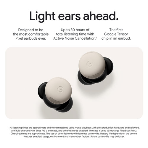 Écouteurs boutons 100 % sans fil à suppression du bruit Pixel Buds Pro 2 de Google - Porcelaine