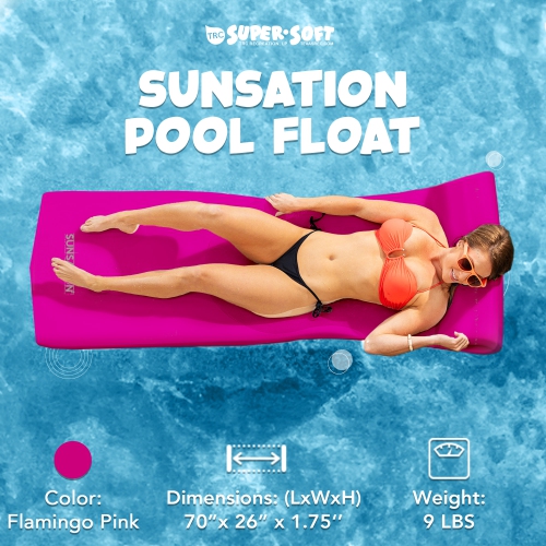TRC Recreation Sunsation 1.75" Thick Foam Lounger Raft Pool Float, Flamingo Pink