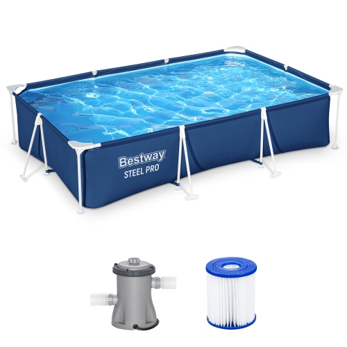 BESTWAY  Steel Pro 9.8' X 6.6' X 26" Rectangular Above Ground Swimming Pool Set 