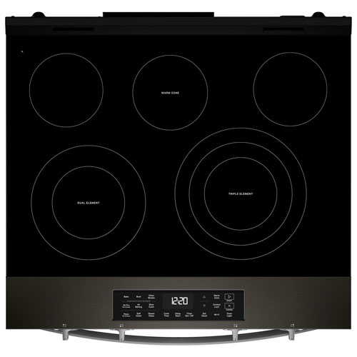Whirlpool 30" 5.3 Cu Ft Fan Convection Slide-In Electric Air Fry Range -Black-on-Stainless