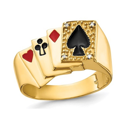 Mens 14K Yellow Gold Playing Card Suit Ring