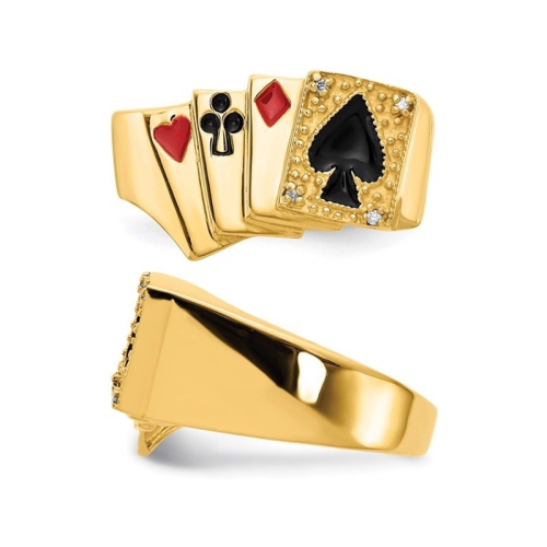 Mens 14K Yellow Gold Playing Card Suit Ring