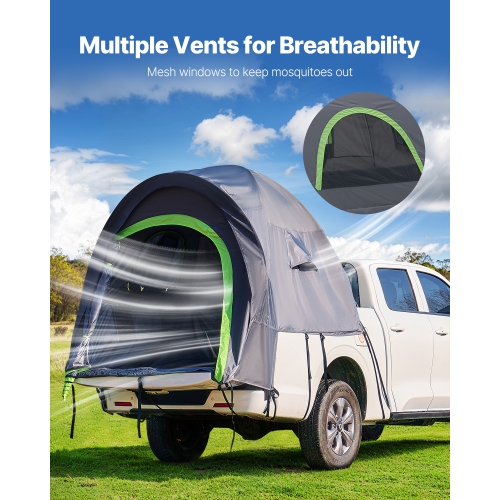 VEVOR 5.0-5.2 ft Pickup Truck Tent, Truck Tents for Camping, Waterproof PU2000mm 2-3 Person Sleeping Truck Bed Tent with Double Layer Design Windows,