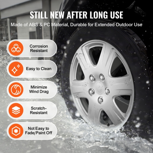 VEVOR 15 in Wheel Rim Cover Hubcaps, Diameter, Sturdy & Durable Scratch-Resistant Hubcap with Snap & Valve Nozzle Hole, ABS & PC Hubcap with High