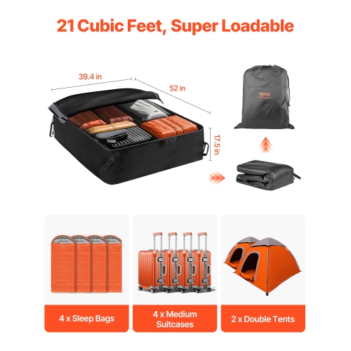 VEVOR 21 Cubic Feet Car Rooftop Cargo Carrier Bag, Cargo Carrier for Car Roof, 100% Waterproof 900D Oxford Cloth Roof Luggage Bag for All Vehicle