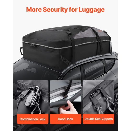 VEVOR 21 Cubic Feet Car Rooftop Cargo Carrier Bag, Cargo Carrier for Car Roof, 100% Waterproof 900D Oxford Cloth Roof Luggage Bag for All Vehicle