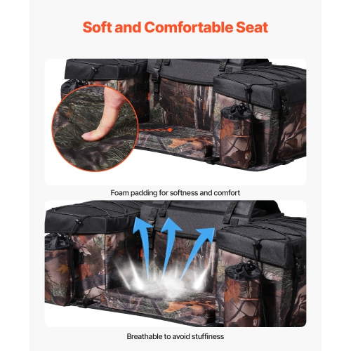 VEVOR 68L ATV Rear Storage Bag, ATV Rear Cargo Bag with Sponge Seat Cushion & Bottle Holder, 600D Oxford Cloth Storage Rear Rack Seat Bag Fit Most