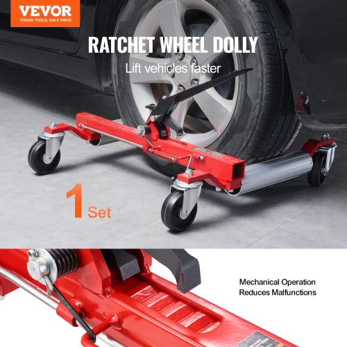 VEVOR 1500 Lbs Capacity Wheel Dolly, Car Jack Dolly Lifter with 360° Rotatable Wheels, Heavy Duty Vehicle Positioning Ratchet Tire Jack, for Vehicle