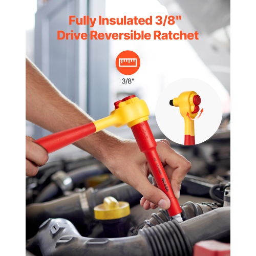 VEVOR 16-Piece Insulated Socket Set, Insulated Wrench Tool Set, 1000V Insulated Socket Tool, with Sockets, T-Handle Wrench, Drive Rachet, Extensions,