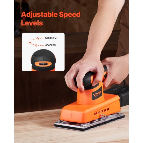 VEVOR 1/2 Sheet Sander, Sheet 2.5A Electric Sander for Woodworking, Max. 12000RPM Variable Speed Sheet Finishing Sander with Sandpaper and Dust Box