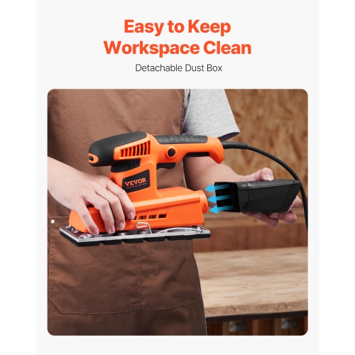 VEVOR 1/2 Sheet Sander, Sheet 2.5A Electric Sander for Woodworking, Max. 12000RPM Variable Speed Sheet Finishing Sander with Sandpaper and Dust Box