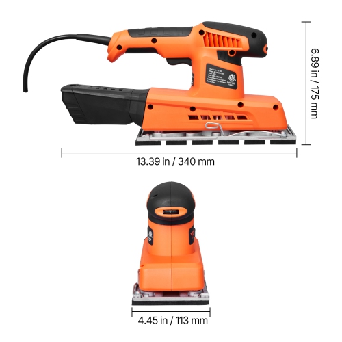 VEVOR 1/2 Sheet Sander, Sheet 2.5A Electric Sander for Woodworking, Max. 12000RPM Variable Speed Sheet Finishing Sander with Sandpaper and Dust Box