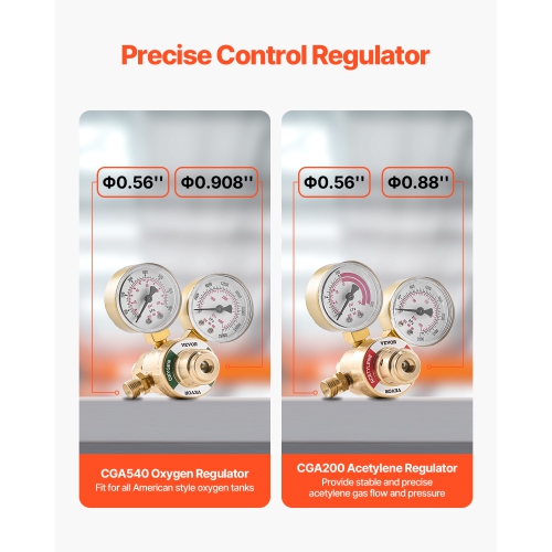 VEVOR 14PCS Oxygen Acetylene Gas Welding Cutting Torch Kit, Oxy Acetylene Brazing Set with 177'' Twin-Hose, Cutting Nozzle, 2 Welding Tips & Cylinder