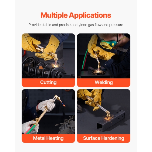 VEVOR 14PCS Oxygen Acetylene Gas Welding Cutting Torch Kit, Oxy Acetylene Brazing Set with 177'' Twin-Hose, Cutting Nozzle, 2 Welding Tips & Cylinder